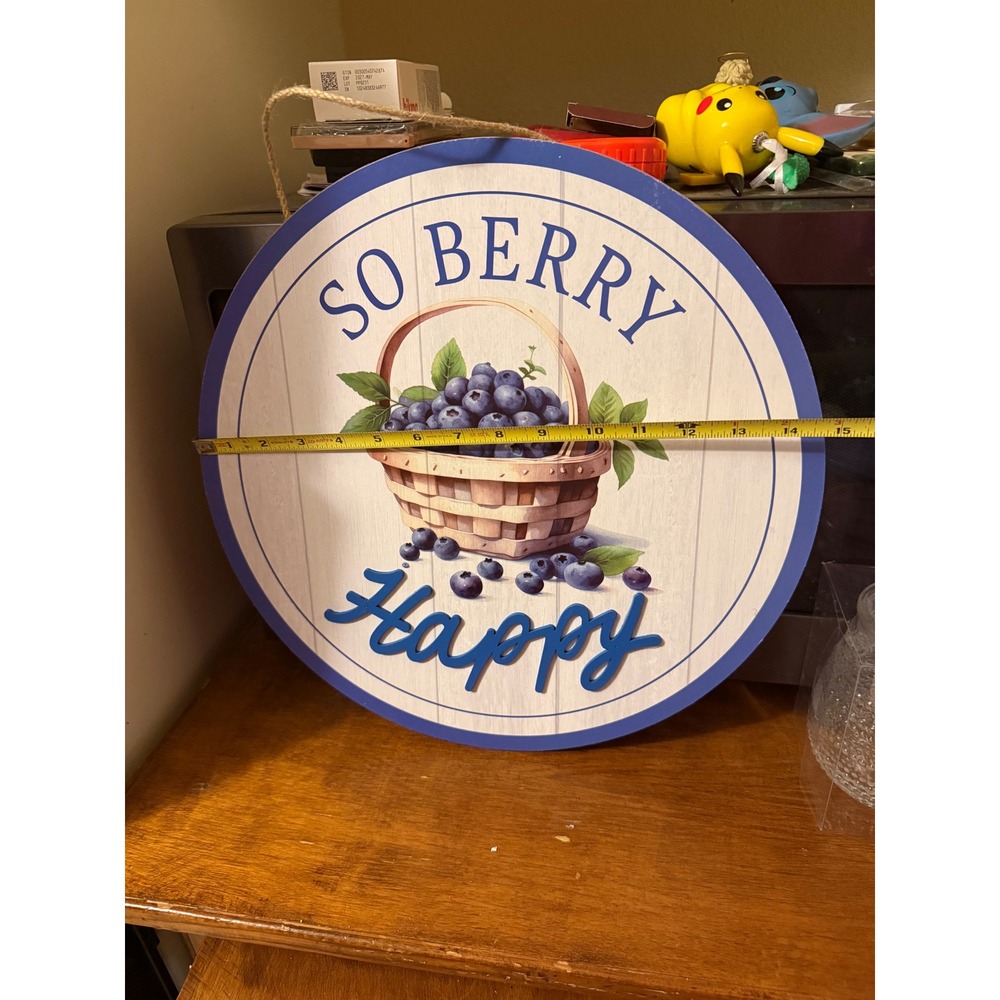 So Berry Happy Blueberry Round Wood Wall Sign Farmhouse Kitchen Decor 15 Inch